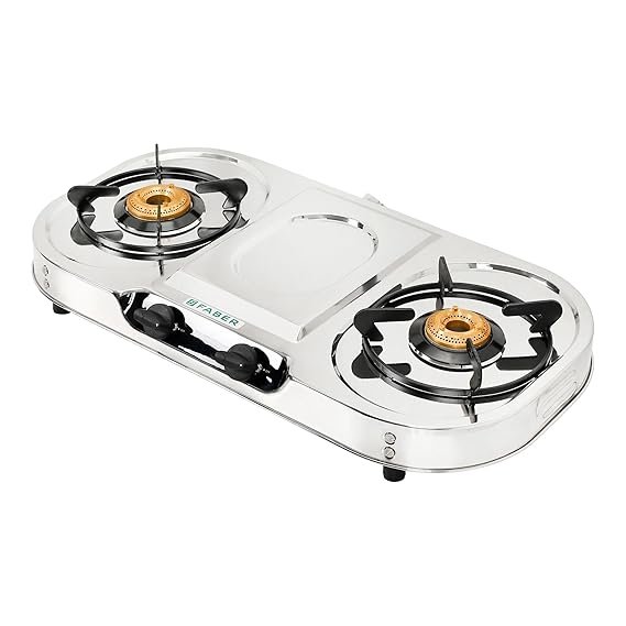 Faber high efficiency 2 Brass Burner gas stove|| Stainless Steel|| ISI Certified gas stove, Manual Ignition, (COOKTOP CRYSTAL 2BB SS) 2 year comprehensive warranty - Image 5