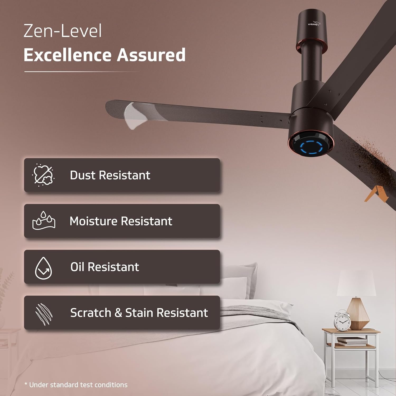 Roll over image to zoom in 2 VIDEOS V-Guard Insight-G Premium Bldc Ceiling Fan For Home | 6 Speed Settings | 5 stars Energy Saving | Convenient Remote Control | High-Speed 100% Copper Motor | 1.2M (Elegance Brown Matte) - Image 4