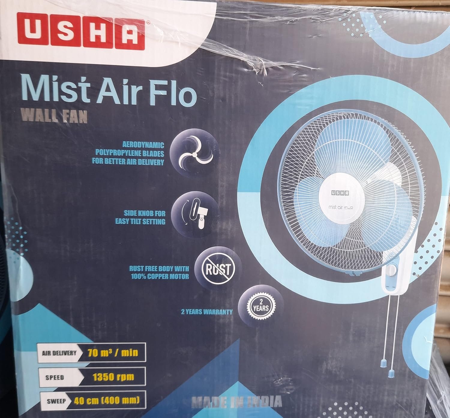 USHA Mist Air Flo Wall fan (Light Blue) (2Y Warranty 40cm 400mm 1350rpm) - Image 3