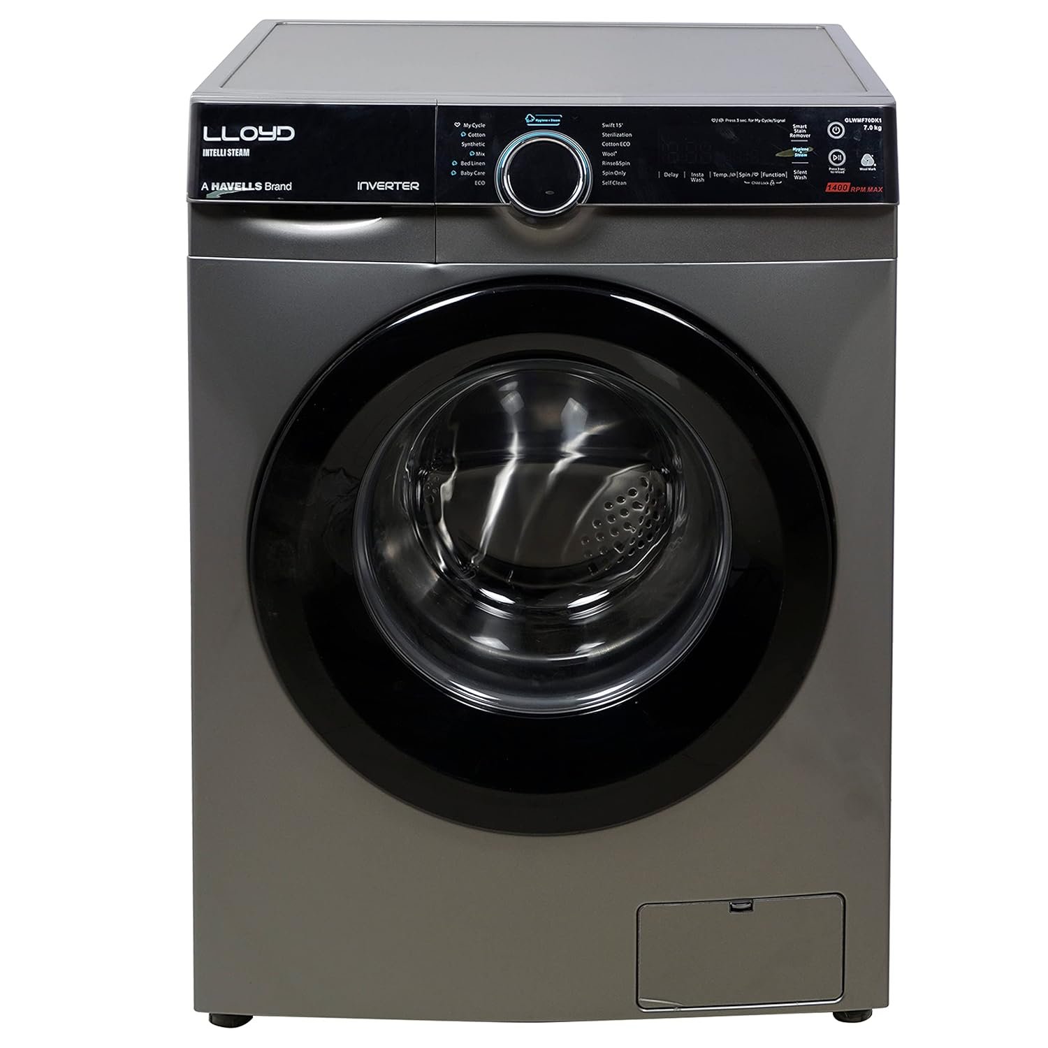 Lloyd 7.0 kg Fully Automatic Front Load Washing Machine (GLWMF70DK1, Dark Inox)