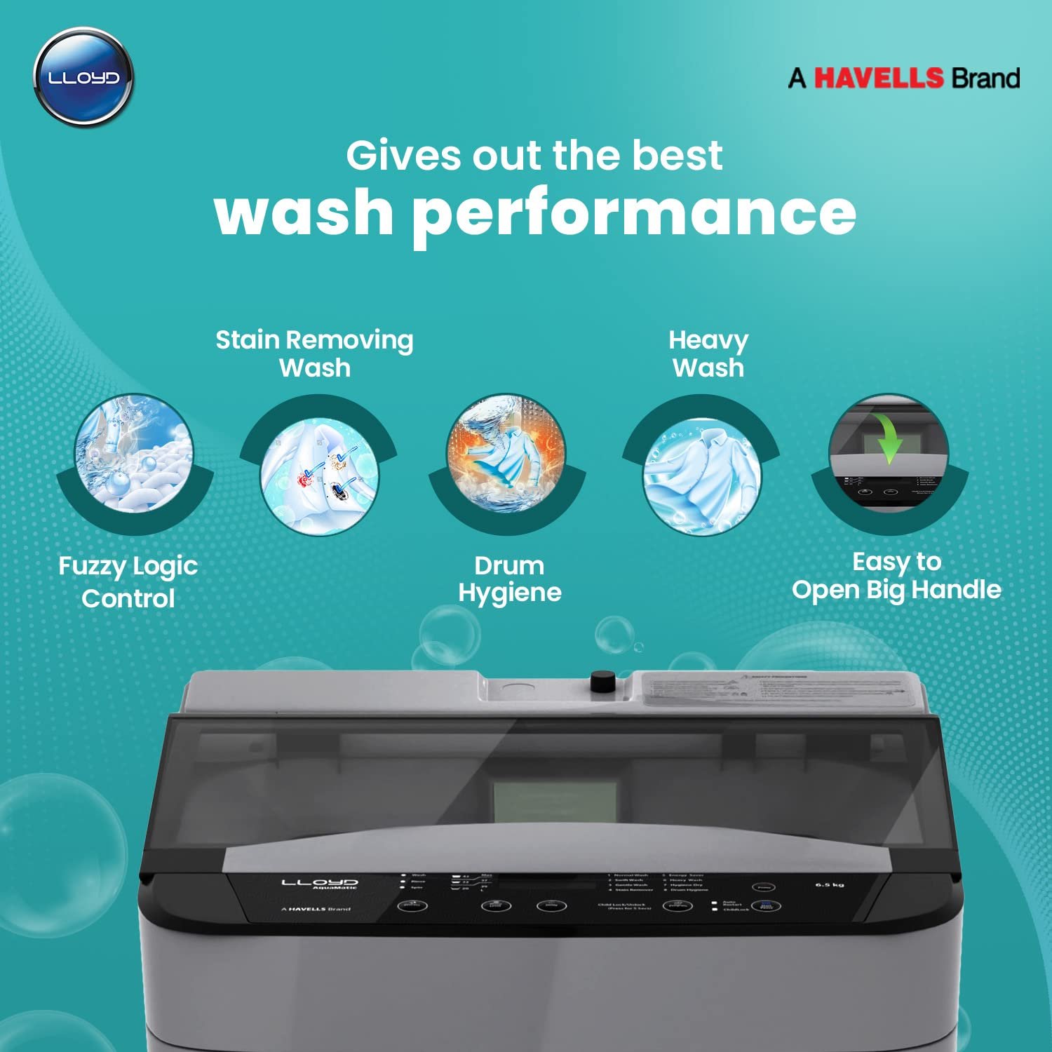Havells-Lloyd 7.0 Kg Fully Automatic Top Load Washing Machine GLWMT70GLGAM, Light Grey, Toughened Glass Lids - Image 6