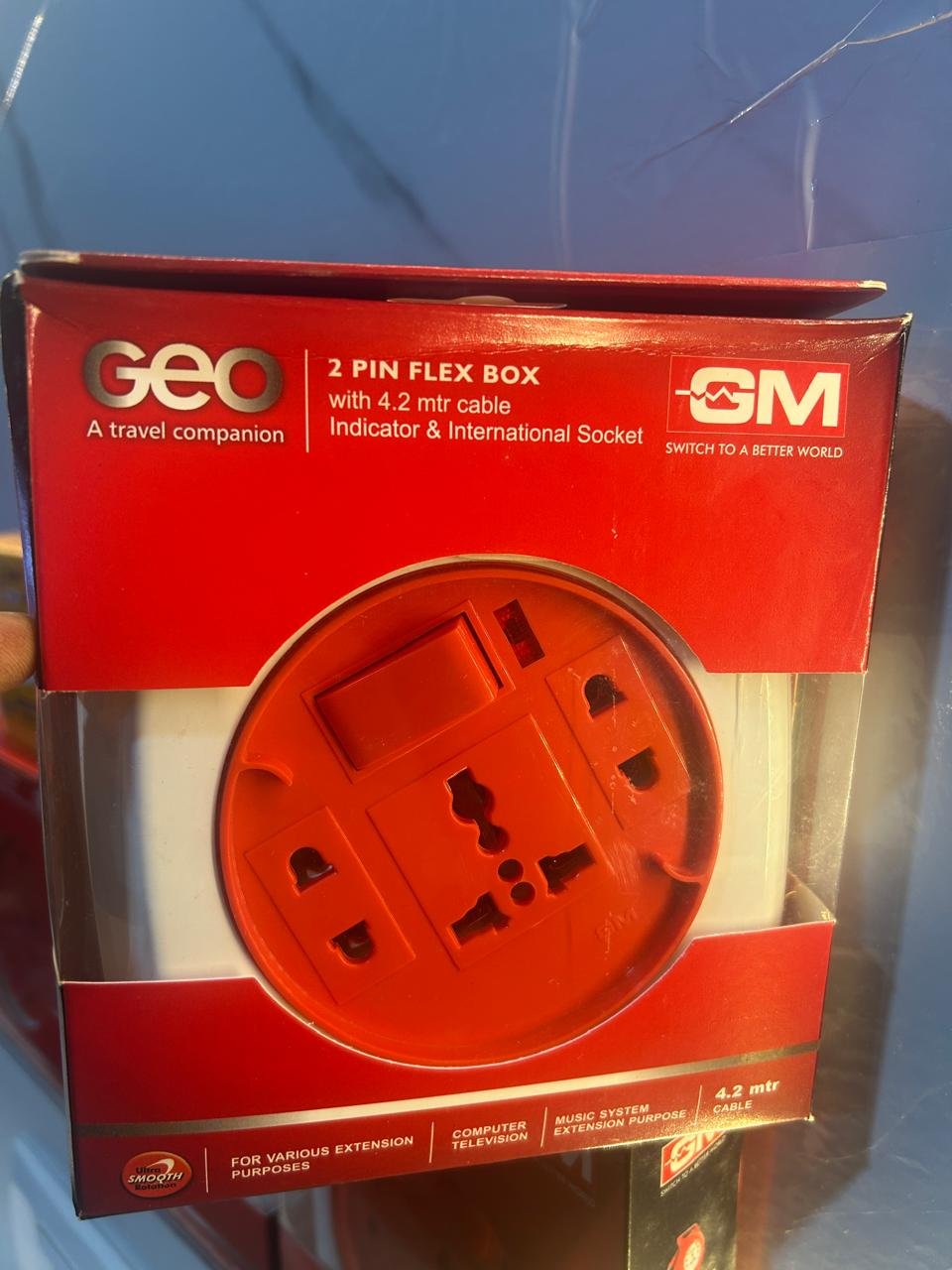 GM 3072 Plastic 2 Pin Flex Box Geo with Indicator and International Socket (White and Red) - Image 4